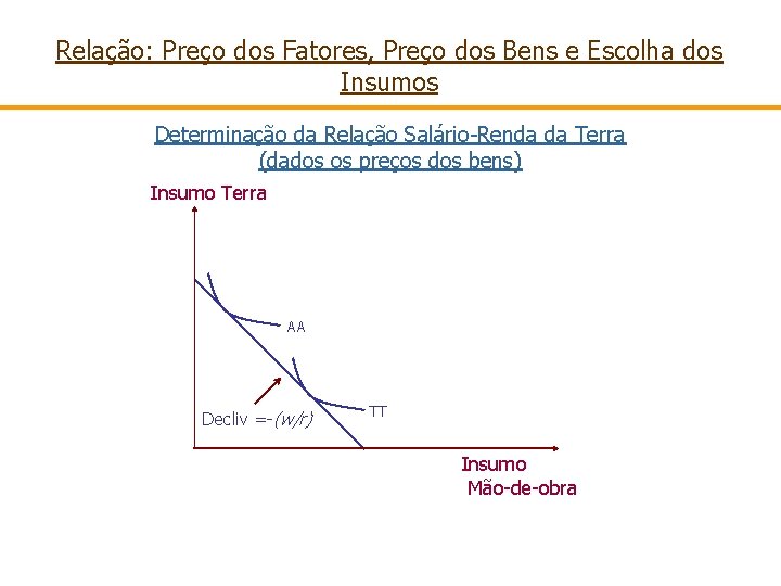 Relação: Preço dos Fatores, Preço dos Bens e Escolha dos Insumos Determinação da Relação