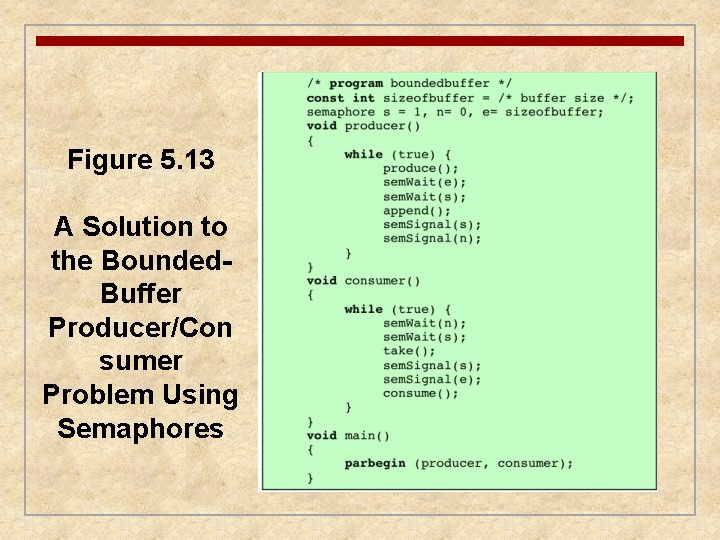 Figure 5. 13 A Solution to the Bounded. Buffer Producer/Con sumer Problem Using Semaphores