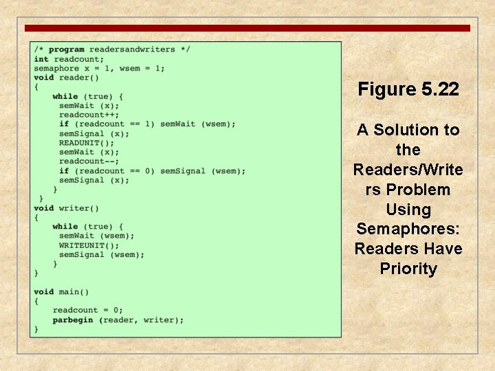 Figure 5. 22 A Solution to the Readers/Write rs Problem Using Semaphores: Readers Have