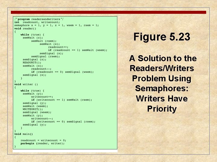 Figure 5. 23 A Solution to the Readers/Writers Problem Using Semaphores: Writers Have Priority