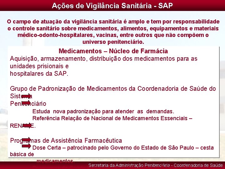 Ações de Vigilância Sanitária - SAP O campo de atuação da vigilância sanitária é