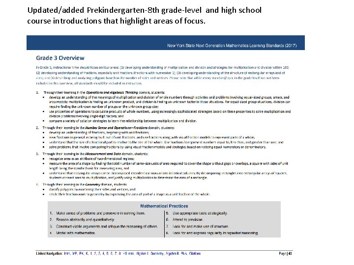 Updated/added Prekindergarten-8 th grade-level and high school course introductions that highlight areas of focus.