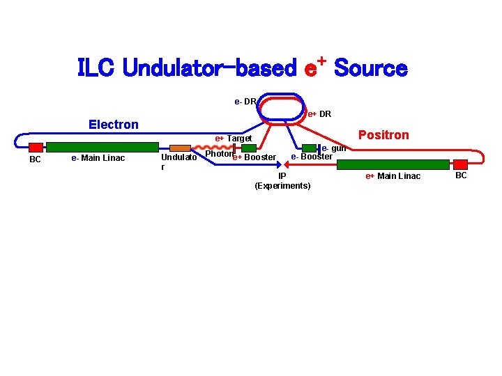 ILC Undulator-based e+ Source e- DR e+ DR Electron Positron e+ Target BC e-