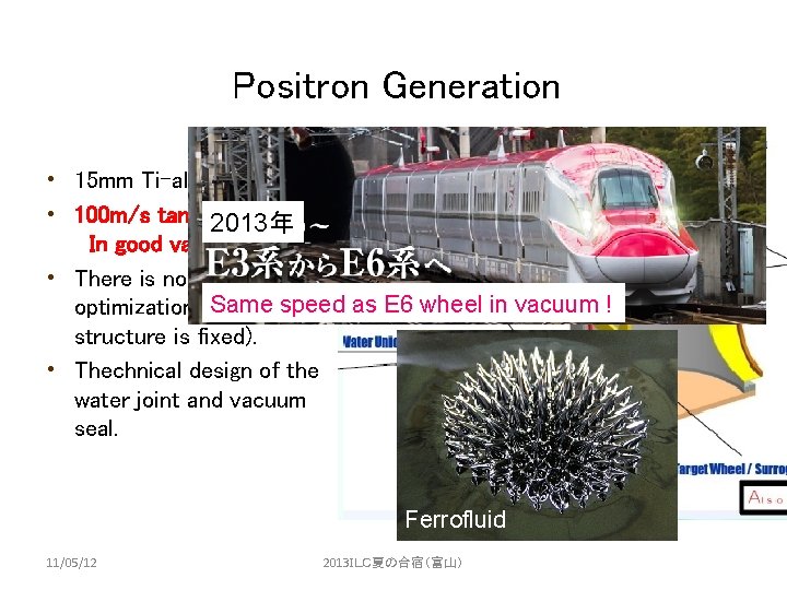 Positron Generation • 15 mm Ti-alloy. • 100 m/s tangential speed. 2013年 　In good