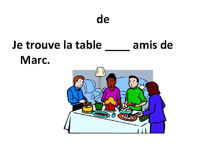 de Je trouve la table ____ amis de Marc. 