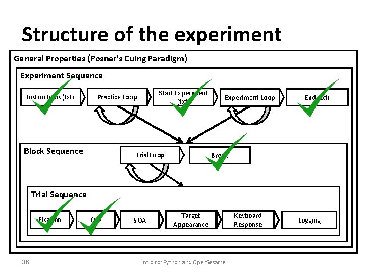 Structure of the experiment General Properties (Posner’s Cuing Paradigm) Experiment Sequence Instructions (txt) Start