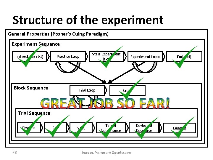 Structure of the experiment General Properties (Posner’s Cuing Paradigm) Experiment Sequence Instructions (txt) Start