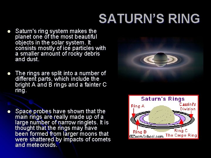 SATURN’S RING l Saturn's ring system makes the planet one of the most beautiful