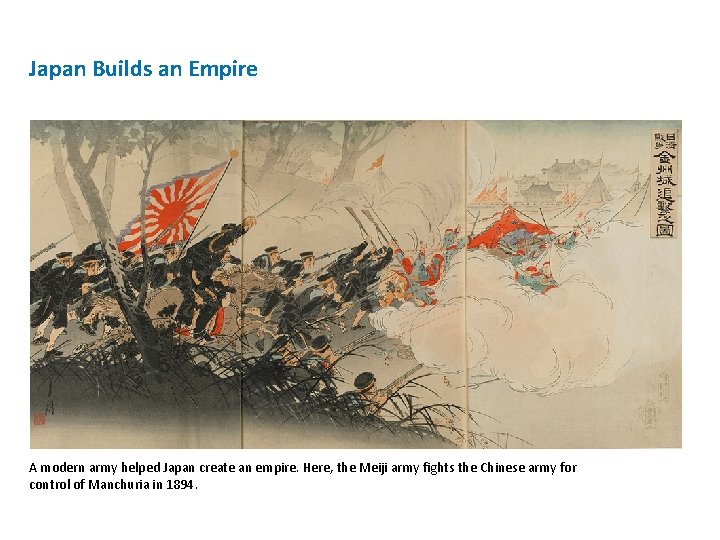 Japan Builds an Empire A modern army helped Japan create an empire. Here, the