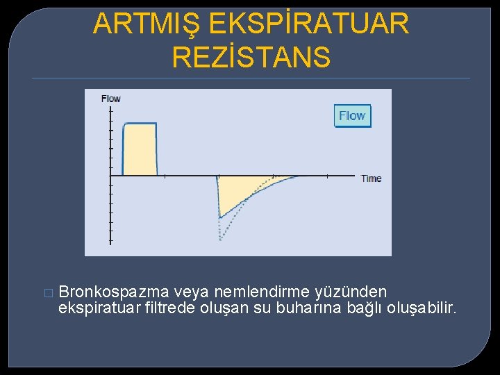 ARTMIŞ EKSPİRATUAR REZİSTANS � Bronkospazma veya nemlendirme yüzünden ekspiratuar filtrede oluşan su buharına bağlı