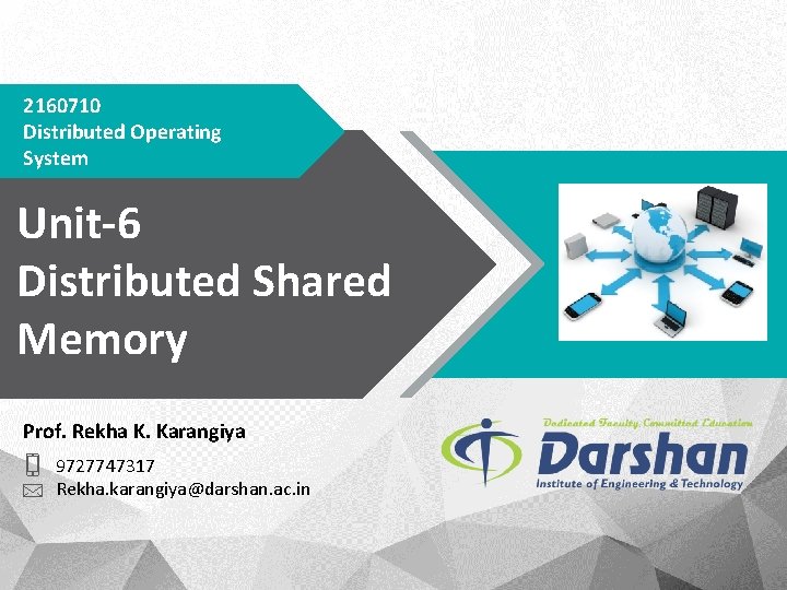 2160710 Distributed Operating System Unit-6 Distributed Shared Memory Prof. Rekha K. Karangiya 9727747317 Rekha.