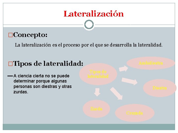 Lateralización �Concepto: La lateralización es el proceso por el que se desarrolla la lateralidad.