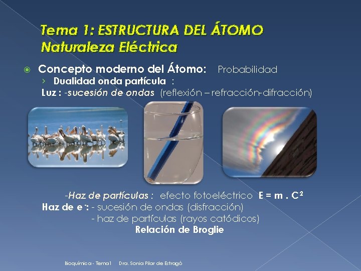 Tema 1: ESTRUCTURA DEL ÁTOMO Naturaleza Eléctrica Concepto moderno del Átomo: Probabilidad › Dualidad