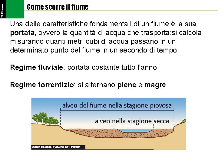 Il Fiume Come scorre il fiume Una delle caratteristiche fondamentali di un fiume è