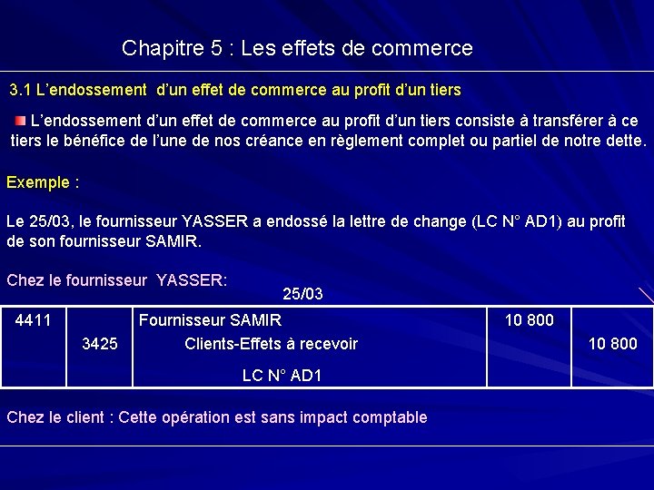 Chapitre 5 : Les effets de commerce 3. 1 L’endossement d’un effet de commerce