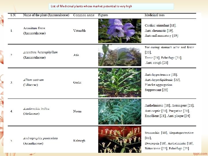 List of Medicinal plants whose market potential is very high 