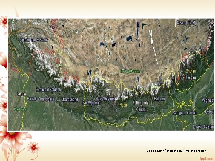 Google Earth© map of the Himalayan region 