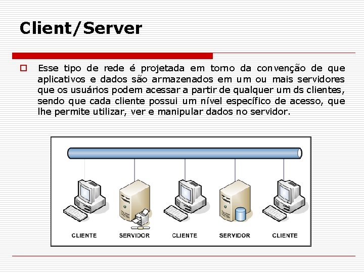 Client/Server o Esse tipo de rede é projetada em torno da convenção de que