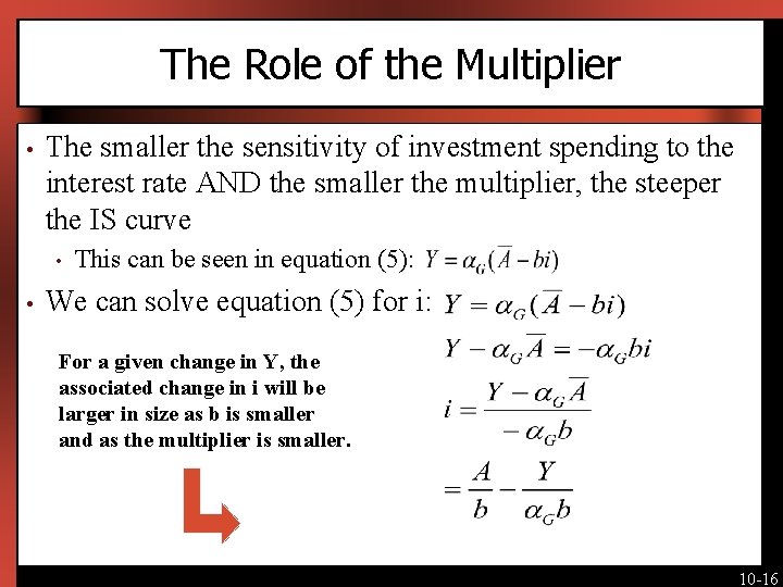 The Role of the Multiplier • The smaller the sensitivity of investment spending to