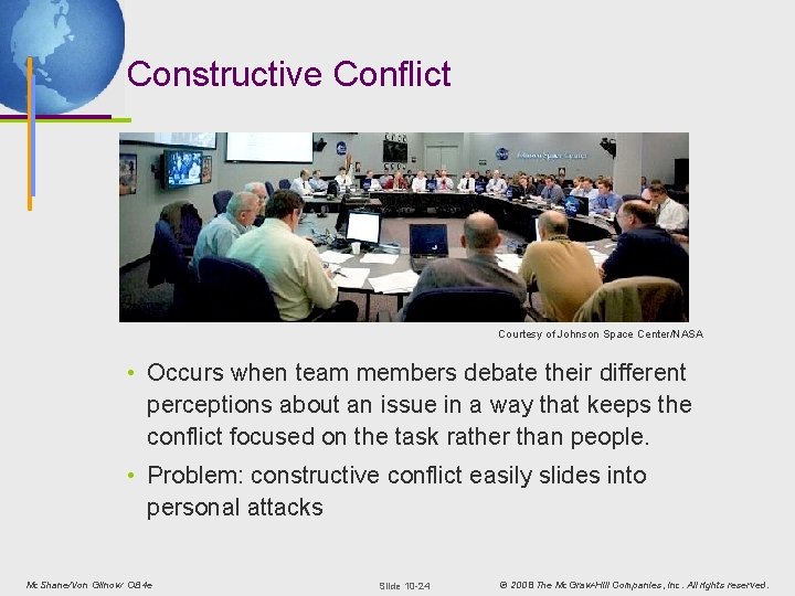 Constructive Conflict Courtesy of Johnson Space Center/NASA • Occurs when team members debate their