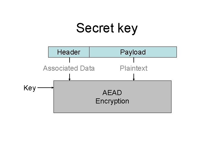 Secret key Key Header Payload Associated Data Plaintext AEAD Encryption 