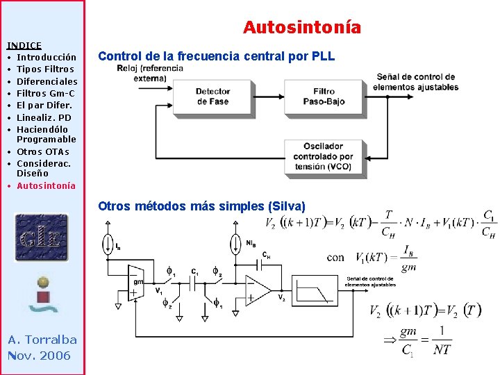 Autosintonía INDICE • Introducción • Tipos Filtros • Diferenciales • Filtros Gm-C • El