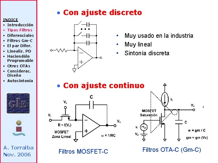  • Con ajuste discreto INDICE • Introducción • Tipos Filtros • Diferenciales •