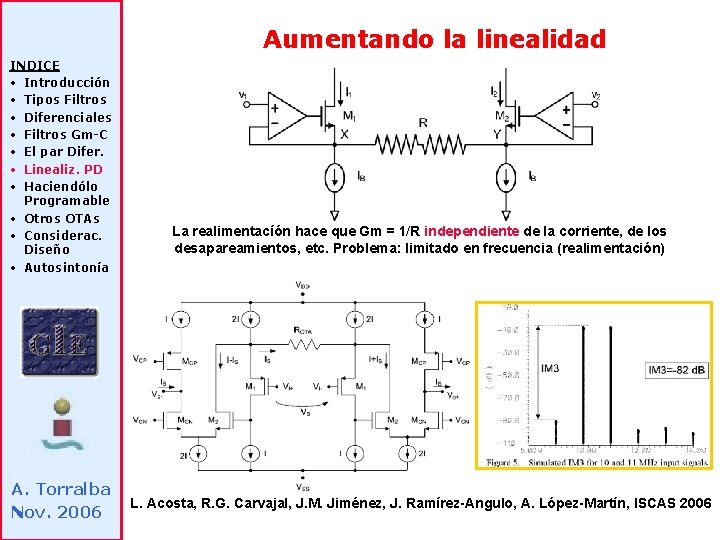 Aumentando la linealidad INDICE • Introducción • Tipos Filtros • Diferenciales • Filtros Gm-C