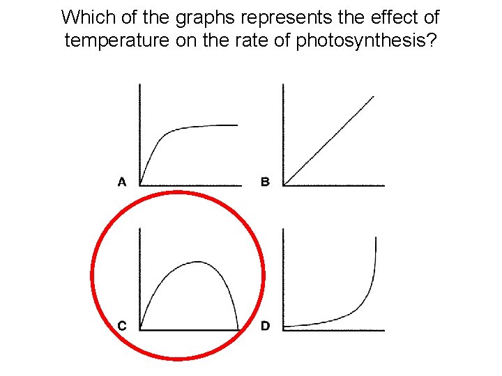 Which of the graphs represents the effect of temperature on the rate of photosynthesis?