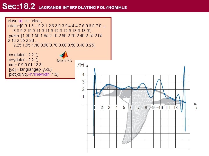 Sec: 18. 2 LAGRANGE INTERPOLATING POLYNOMIALS close all; clc; clear; xdata=[0. 9 1. 3