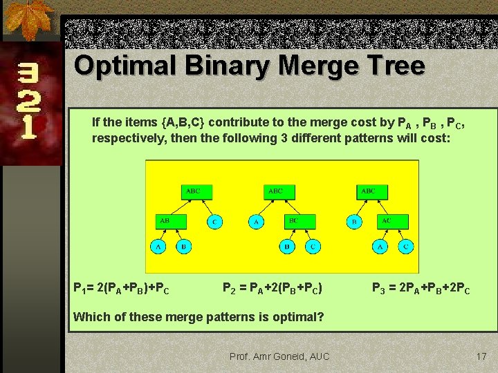 Optimal Binary Merge Tree If the items {A, B, C} contribute to the merge Optimal Binary Merge Tree If the items {A, B, C} contribute to the merge