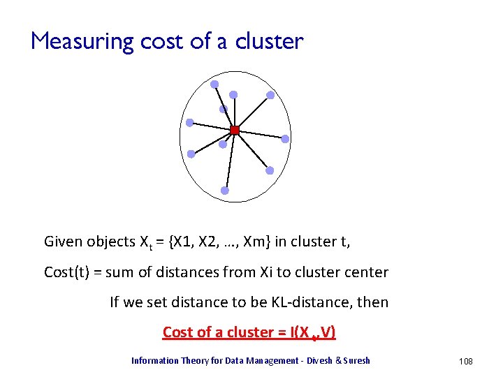 Measuring cost of a cluster Given objects Xt = {X 1, X 2, …,