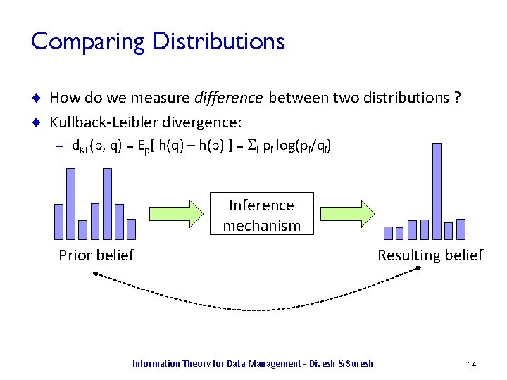 Comparing Distributions ¨ How do we measure difference between two distributions ? ¨ Kullback-Leibler