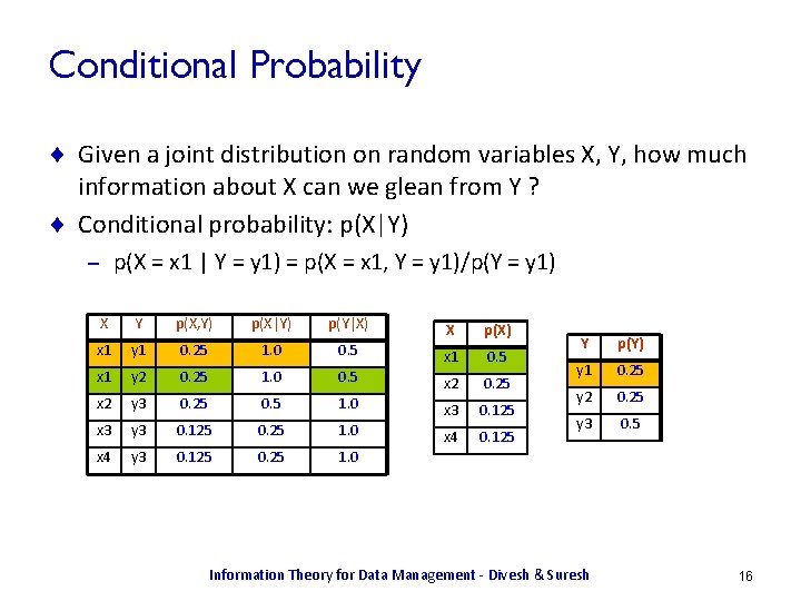 Conditional Probability ¨ Given a joint distribution on random variables X, Y, how much