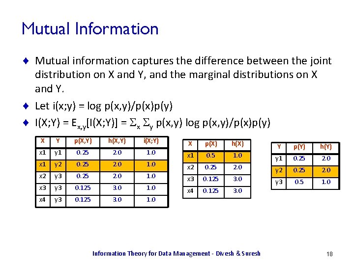 Mutual Information ¨ Mutual information captures the difference between the joint distribution on X