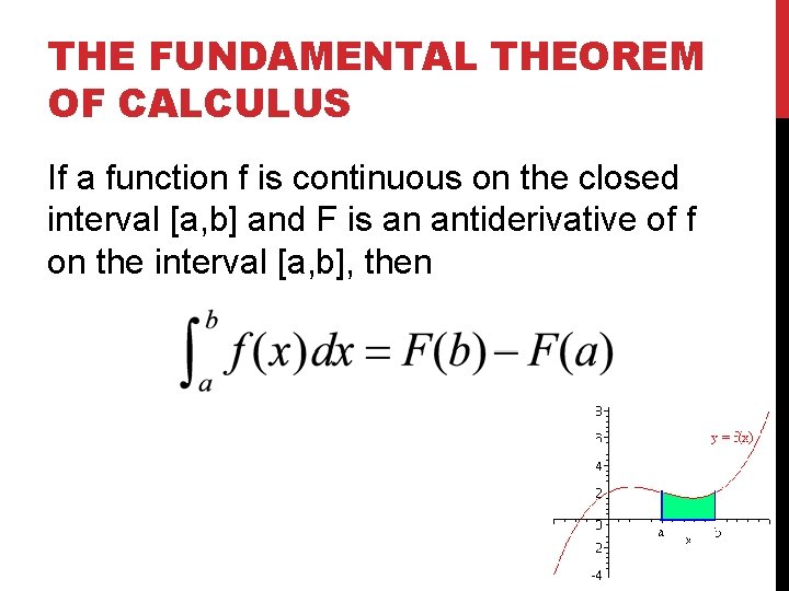 THE FUNDAMENTAL THEOREM OF CALCULUS If a function f is continuous on the closed
