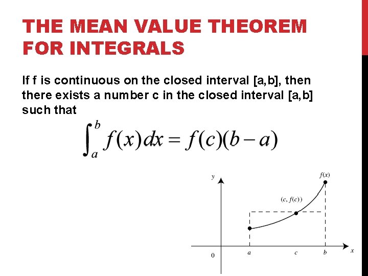 THE MEAN VALUE THEOREM FOR INTEGRALS If f is continuous on the closed interval