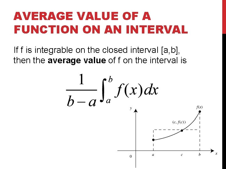 AVERAGE VALUE OF A FUNCTION ON AN INTERVAL If f is integrable on the