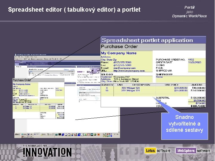 Spreadsheet editor ( tabulkový editor) a portlet Portál jako Dynamic Work. Place Snadno vytvořitelné