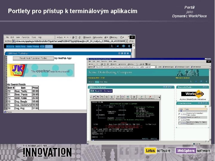 Portlety pro přístup k terminálovým aplikacím Portál jako Dynamic Work. Place 