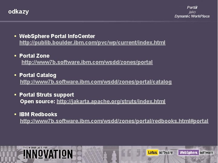 odkazy Portál jako Dynamic Work. Place § Web. Sphere Portal Info. Center http: //publib.