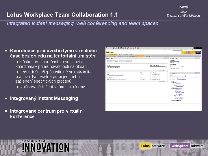Lotus Workplace Team Collaboration 1. 1 Integrated instant messaging, web conferencing and team spaces
