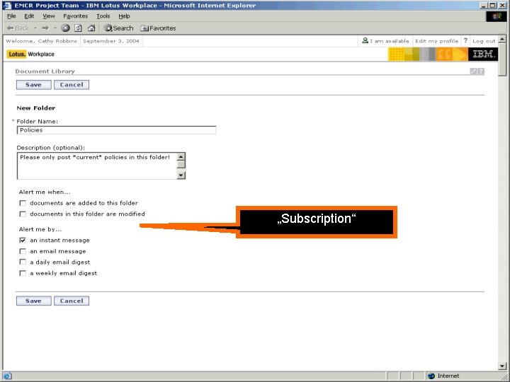 Portál jako Dynamic Work. Place „Subscription“ 