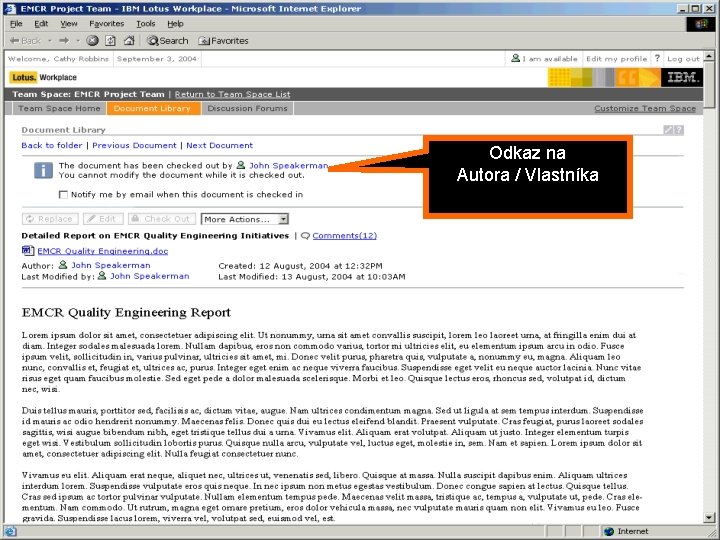 Portál jako Dynamic Work. Place Odkaz na Autora / Vlastníka 