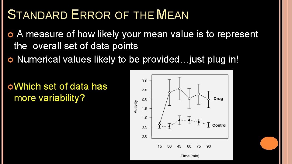 STANDARD ERROR OF THE MEAN A measure of how likely your mean value is