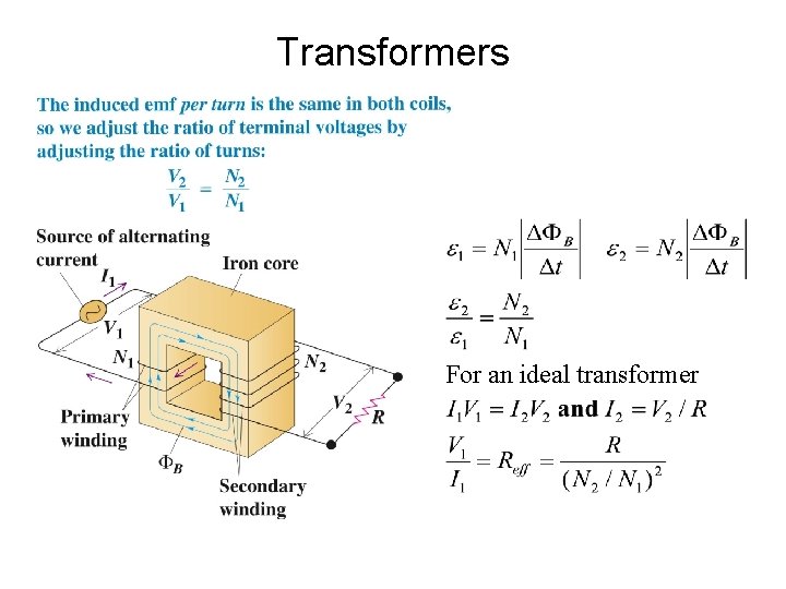 Transformers For an ideal transformer 