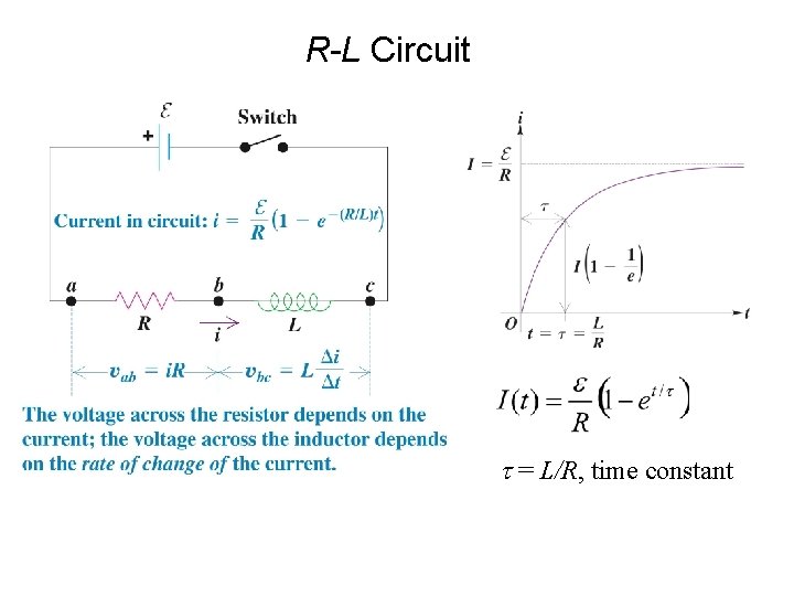 R-L Circuit time t = L/R, time constant 