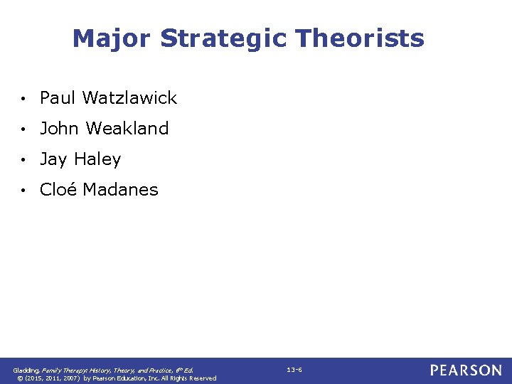 Major Strategic Theorists • Paul Watzlawick • John Weakland • Jay Haley • Cloé