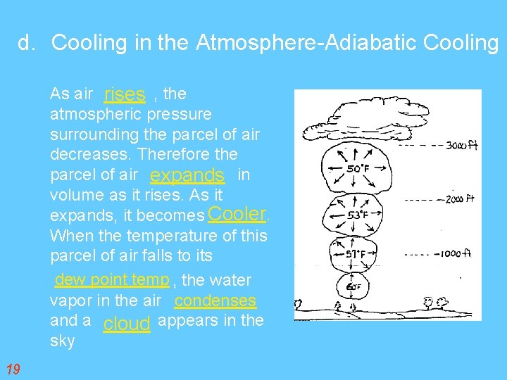 d. Cooling in the Atmosphere-Adiabatic Cooling As air rises , the atmospheric pressure surrounding