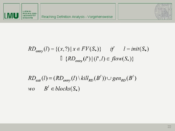 Reaching Definition Analysis - Vorgehensweise 22 